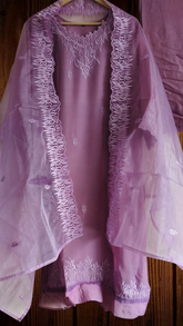 Pastel Organza Embroidered 3-Piece Fully Stitched Suit with Shantoon Pants
